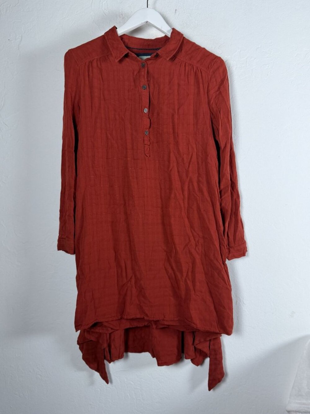 Maeve Anthropologie Womens Rust Long Sleeve Button-Front High-Low Tunic Dress 12